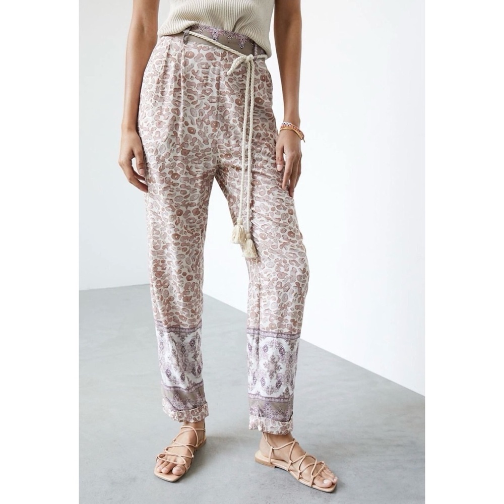 Anthropologie Ollari Tapered Mauve Animal Print Pants